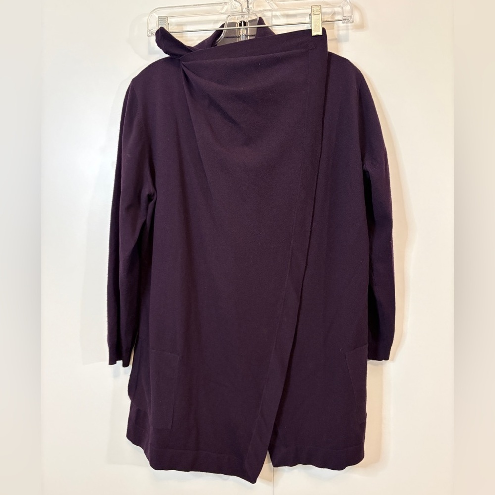 Theory Deep Purple Eggplant Open Front Cardigan with Pockets - Picture 2 of 4